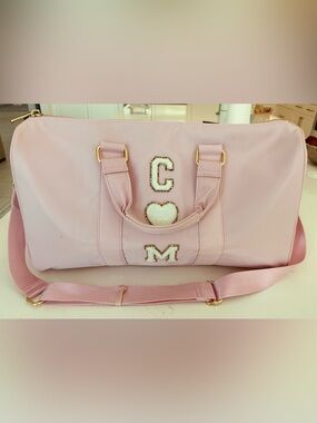 Stoney Clover Lane Pink Embroidered Heart Initial Weekender